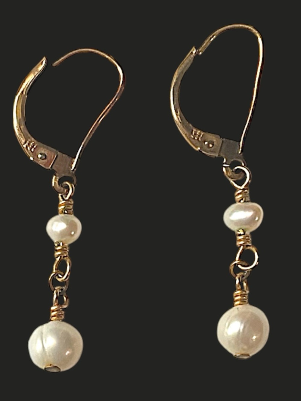 Vintage Gold Filled Freshwater Keshi Pearl Dangle Drop Earrings